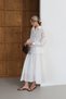 Women's white scalloped brocade shirt and lined skirt set - summer casual 2-piece premium outfit - 2