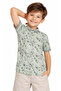 Boy's Arrow Patterned Button-Closure Green Color Polo Collar T-Shirt - 2