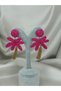 Fuchsia Color Flower Earrings – Summer Bohemian Earrings with Straw Detail
