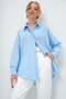 Women's Baby Blue Oversize Long Woven Shirt Alc-X6828 - 2