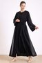 Stone and Tulle Detailed Abaya Set Black 9450-Tk - 2