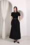 Women's Short Sleeve Belted Black Dress - 6