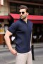 Navy Blue Polo Collar Slim Fit Knitwear Men's T-Shirt E7465 - 5