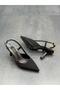 Black Satin Thin Heeled Women's Shoes - 9