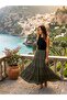 تنورة طويلة نسائية مطوية أساسية باللون الكاكي - 4