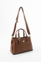 Tan Women's Faux Leather Hand and Shoulder Bag with Gold Buckle - 2