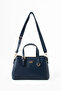 Navy Blue Women's Faux Leather Hand and Shoulder Bag with Gold Buckle