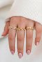Women's Gold Leaf Zircon Geometric Stone and Pearl Detailed 3-Piece Ring Set - 3