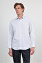 White-Blue Hard Collar Long Sleeve Pocketless Slim Fit Cotton Shirt 1004260210