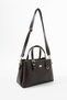 Brown Women's Faux Leather Hand and Shoulder Bag with Gold Buckle - 2