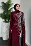 Side Stone Embellished Evening Dress Cream - 4