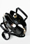 Navy Blue Women's Faux Leather Hand and Shoulder Bag with Gold Buckle - 6