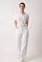 Ecru 100% Cotton Jeans with Pocket and Leg Detailing - 3