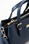 Navy Blue Women's Faux Leather Hand and Shoulder Bag with Gold Buckle - 5