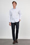 White-Blue Hard Collar Long Sleeve Pocketless Slim Fit Cotton Shirt 1004260210 - 2