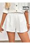 Women's White Woven Muslin Fabric Comfortable Fit Shorts - 3