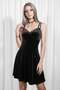 Black Lace Collar Bow Gothic Velvet Dress - 2