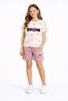 Rose Dried Flower Bow Patterned Crew Neck T-Shirt and Girls' Shorts Set 23884 - 2