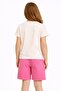 Pink Bow Patterned Crew Neck T-Shirt and Girls' Shorts Set 23882 - 5
