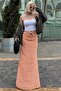 Orange Polka Dot Slit Maxi Women's Skirt Sh255 - 4
