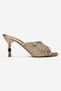Selvian Gold Knitted Women's Beaded Heeled Slippers - 4