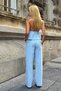 Women's Summer Blue Striped Halter Neck Blouse High Waist Wide Leg Pants Bottom Top Two-Piece Summer Set - 3