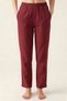 Burgundy 100% Cotton Muslin Fabric Women's Trousers with Elastic Waist - Women's Hajj Umrah Trousers