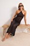 Siyah Triko Maxi Transparan Plaj Elbisesi TBESS25EL00150
