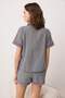 Black Gingham/Plaid and Slogan Detailed Webbing Detailed Woven Pajama Set Thmss26Pt00185 - 6