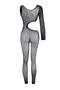 Black Lace Cut Out Detailed Single Sleeve Capless Body Stocking/Fantasy Body Thmss26Bd00022 - 3