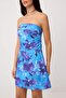 Blue Floral Pattern Strapless A-Line Short / Mini Satin Woven Dress Twoss26El00535 - 3