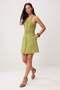 Oil Green Buttoned A-Line Short / Mini Belted Woven Dress Twoss26El00688