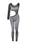 Black Lace Cut Out Detailed Single Sleeve Capless Body Stocking/Fantasy Body Thmss26Bd00022