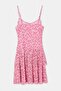 Pembe Çiçekli Bodycon Havuz Yaka İnce Askılı Kolsuz Mini Tül Astarlı Örme Elbise TWOSS26EL00727 - 4