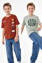Kiremit-Mint 2-Piece Printed Knitted Boys' T-Shirt Tkdss26Ts00036