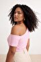 Pink Stretchy Asymmetrical Collar Knitted Plus Size Blouse Tbbss26Af00088 - 4