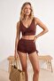 Kahverengi Tünelli Bralette Kaplı Bağlama Detaylı Şort Bikini Takımı TBESS26BT00007 - 2