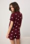 Bordo %100 Pamuklu Kalpli Şortlu Örme Pijama Takımı THMSS21PT0756 - 4