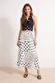 White Black Polka Dot Midi Flared Viscose Skirt Twoss26Et00109