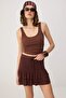 Brown Plain Regular Waist Tubular Leg Short Soft Knitted Shorts & Bermuda Twoss26Sr00226