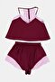 Bordo Dantelli İp Askılı Saten Şortlu Dokuma Pijama Takımı THMSS22PT0269 - 4