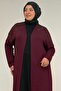 53069 Plus Size Shoulder Stone Detailed Combed Cotton Jacket - Burgundy - 4