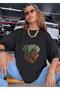 Unisex Black Oversize Printed Tshirt