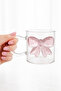 Pink Bow Detailed Stylish and Elegant Pinterest Borosilicate Glass Cup Mug 350 ml 8.5 X 7.5 cm - 3