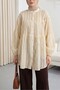 High neck sim striped balloon sleeve oversize waffle tunic - light yellow