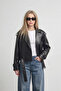 New Season Black Trendy Leather Jacket with Buttons and Belt - 2
