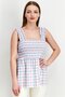 Women Petite Square Neck Sleeveless Checkered Print Blouse, Blue