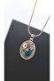 Blue Themed Pearl Art Steel Necklace with Flower Figures - 3