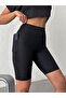 High Waist Toning Effect Women's Cycling Shorts Leggings with Pockets Black - 2