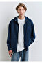 Zippered Hooded Navy Blue Sweatshirt 0S10392-89353